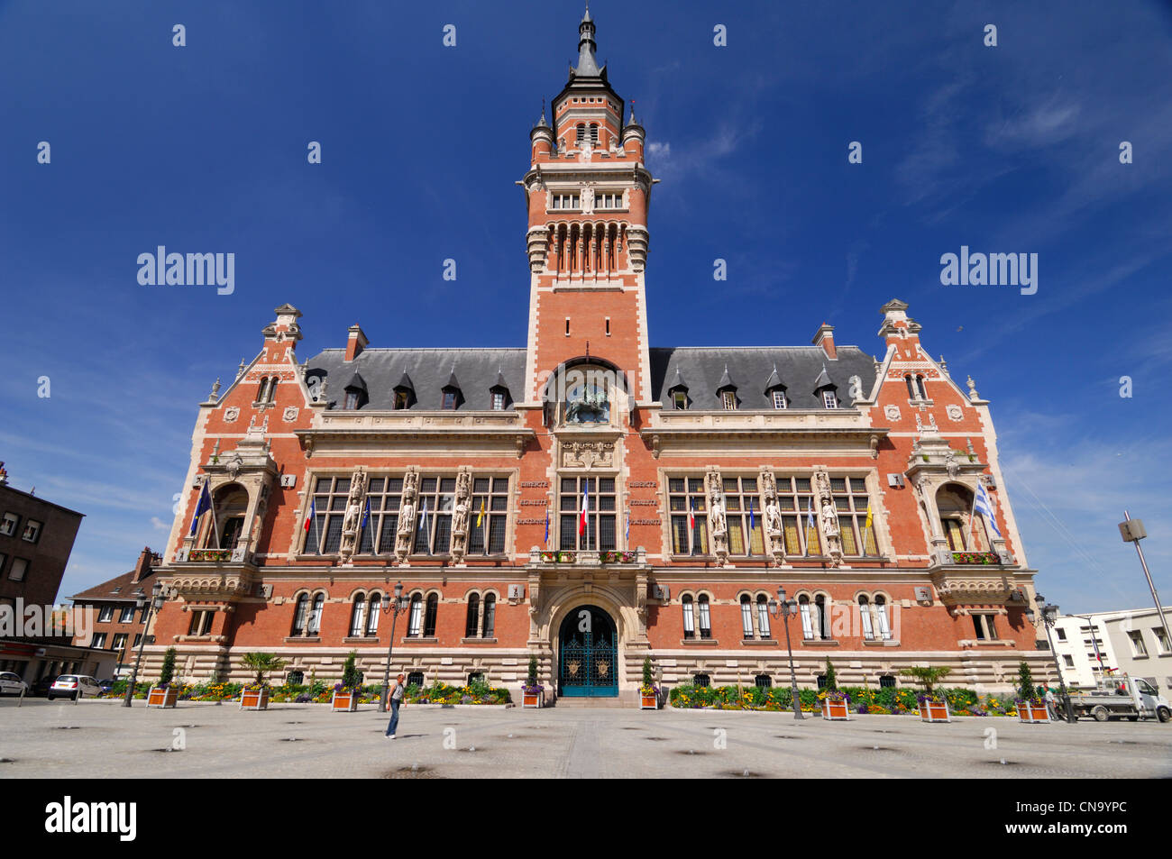 France, Nord, Dunkirk, city hall of Dunkirk and its belfry Stock Photo ...