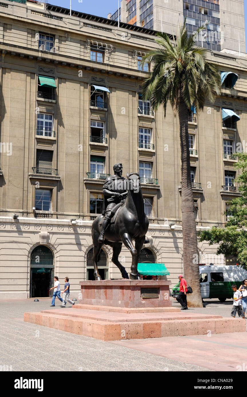 Chile, Santiago de Chile, statue of Pedro de Valdivia in the Plaza de