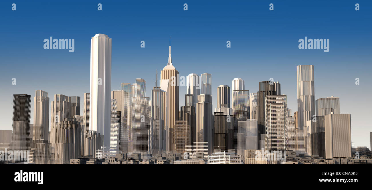 Modern cityscape in daylight. Close up view. Buildings are rendered as they are a scale model. Stock Photo