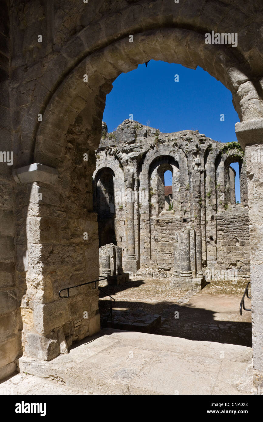France, Lot, Marcilhac sur Cele, Roman ruins of the ancient abbey ancient Romanesque nave is open Stock Photo