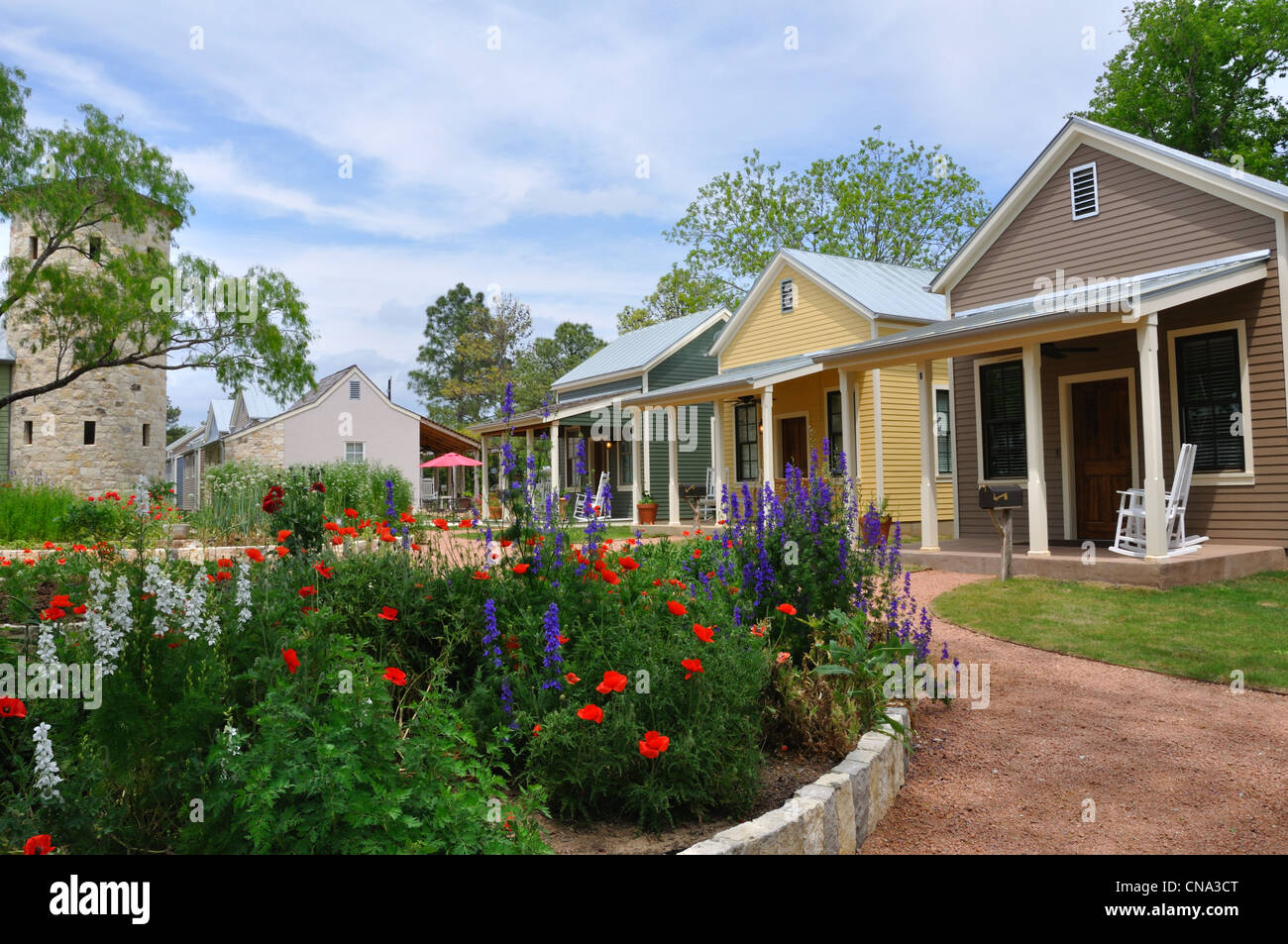 Cabins At Herb Farm Fredericksburg Texas Usa Stock Photo
