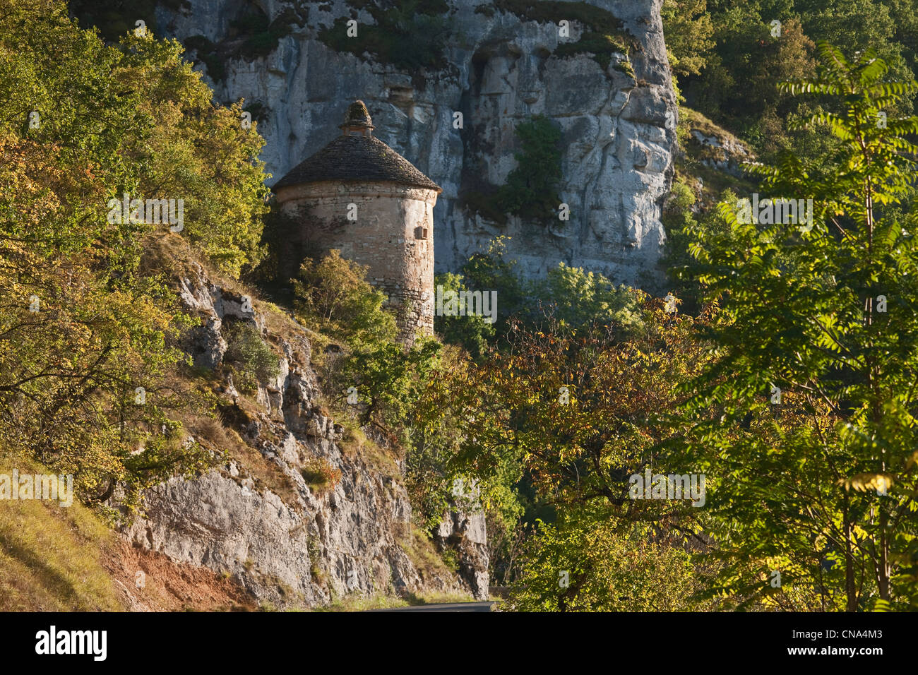 France, Lot, Rocamafour, dry stone dovecote in the canyon of the Alzou Stock Photo