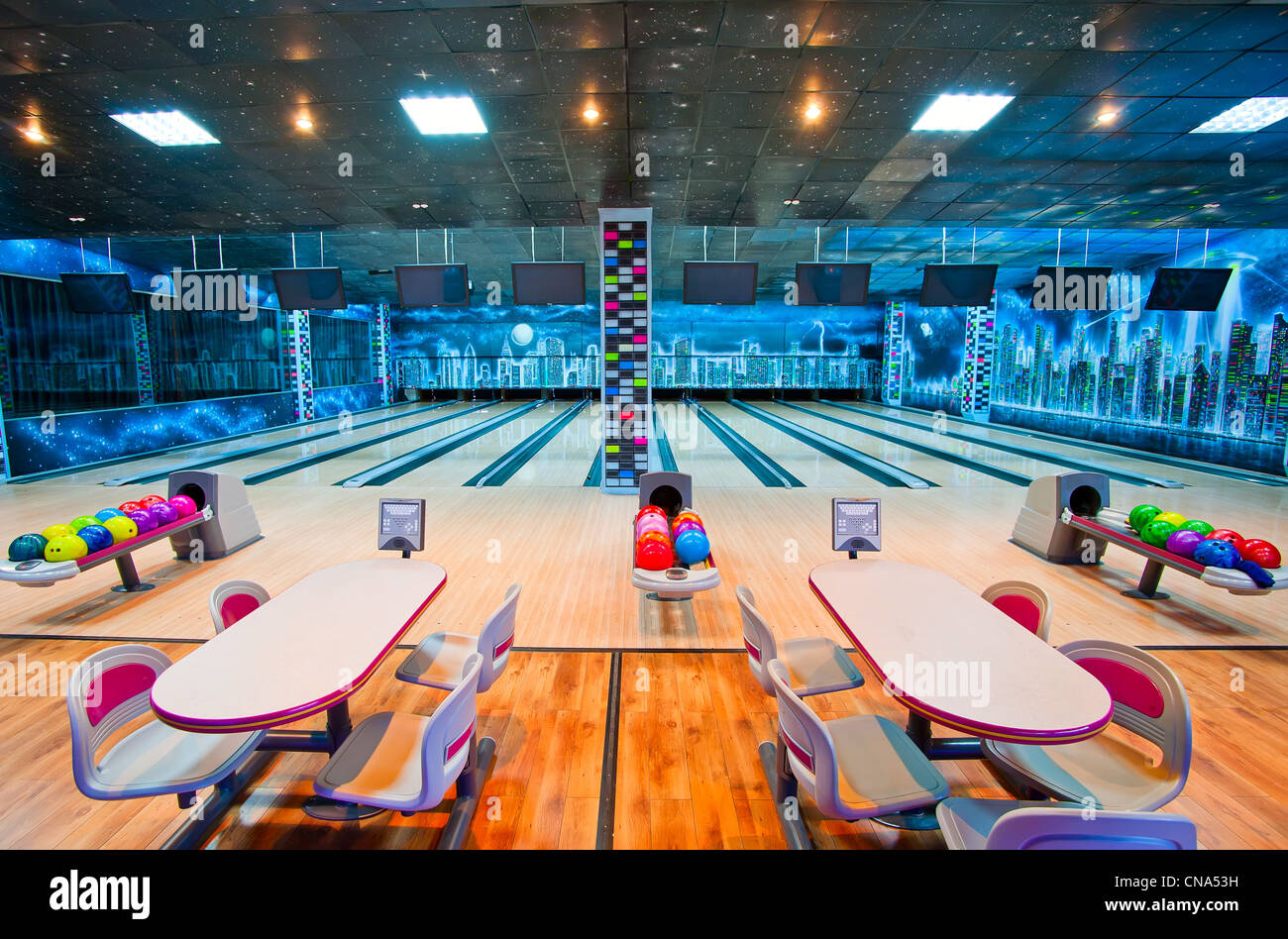 interior of a bowling center Stock Photo - Alamy