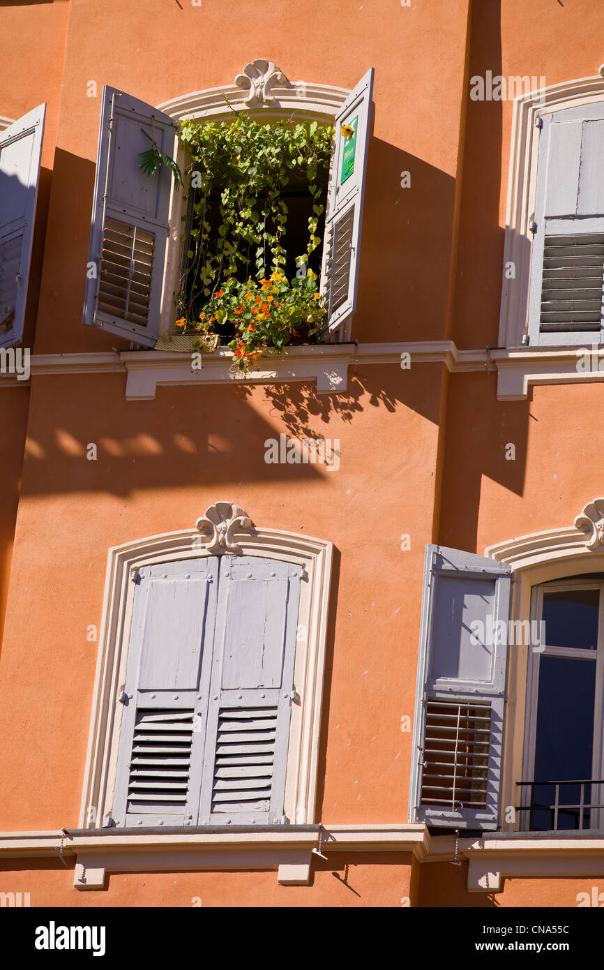 France, Alpes Maritimes, Grasse, flowery facade of the city center Stock Photo