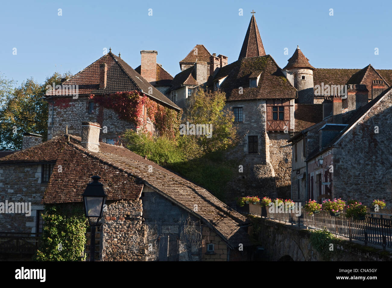 France, Lot, Carennac, roofs of the village and the church of Saint Pierre, labeled The Most Beautiful Villages of France Stock Photo