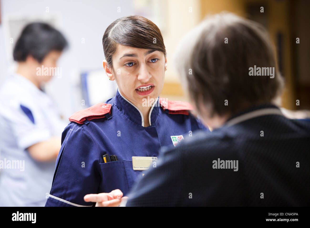 A young Asian matron organises a private ward in hospital UK Stock Photo