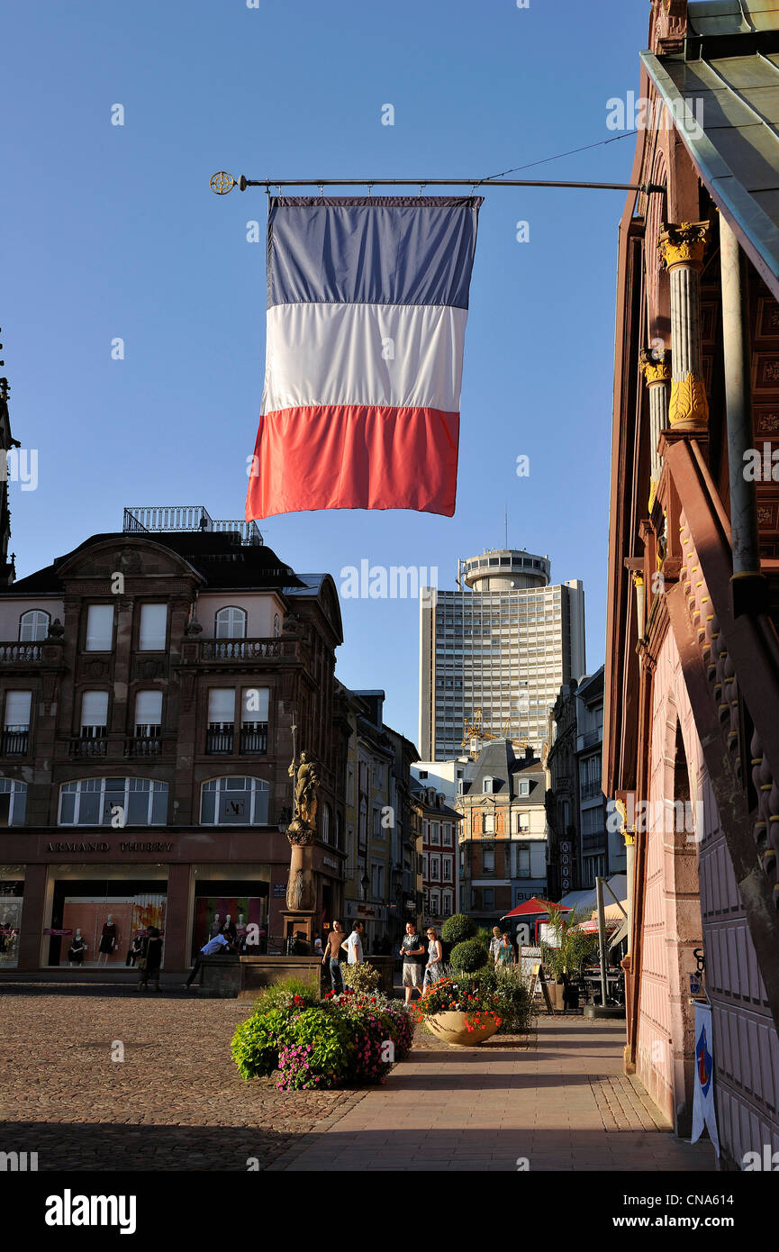 France, Haut Rhin, Mulhouse, Place de la Reunion (Reunion's Square), Town Hall and Historical Museum and Tour de l'Europe by Stock Photo