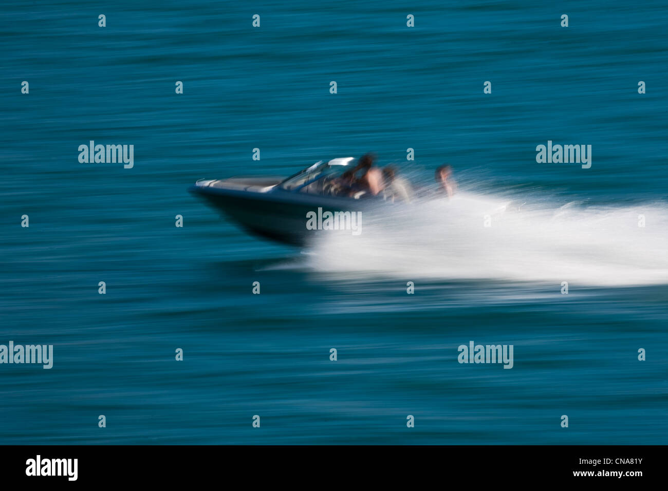 France, Haute Savoie, Lake Annecy, motorboat Stock Photo