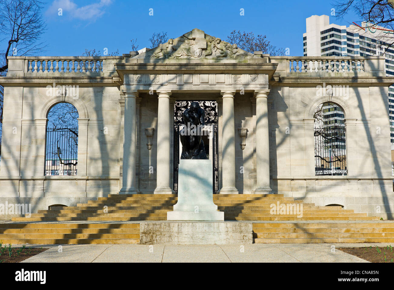 The Thinker sculpture, The Rodin Museum features work of sculpture August Rodin, built 1929 by Jules Mastbaum, Philadelphia, PA Stock Photo