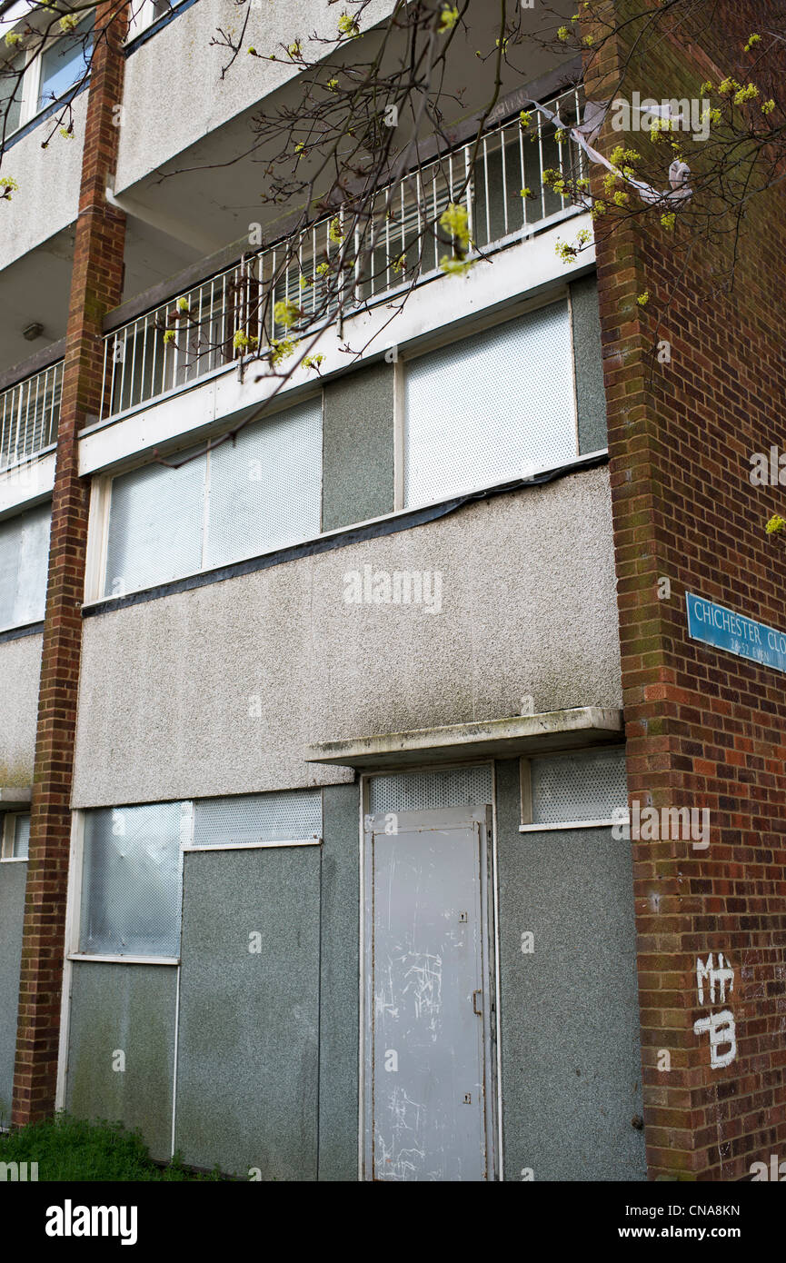Social housing estate that have been boarded up by Basildon