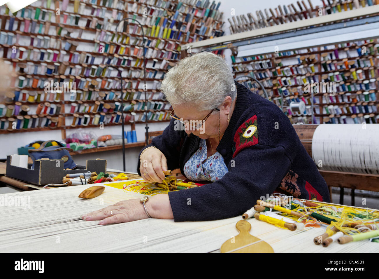France, Creuse, Aubusson, St Jean Tapestry Factory, Aubusson tapestry work is listed as