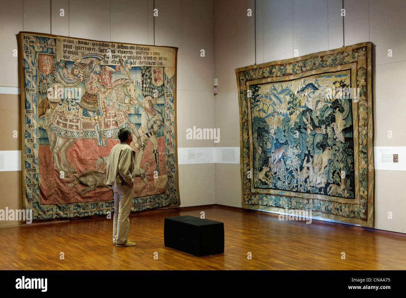 France, Creuse, Aubusson, tapestry museum, Aubusson tapestry work is 
