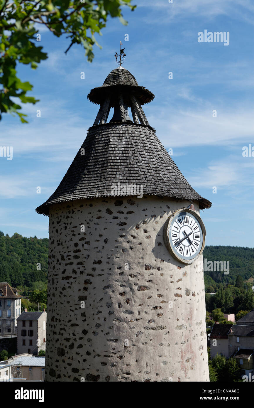 France, Creuse, Aubusson, tower clock Stock Photo