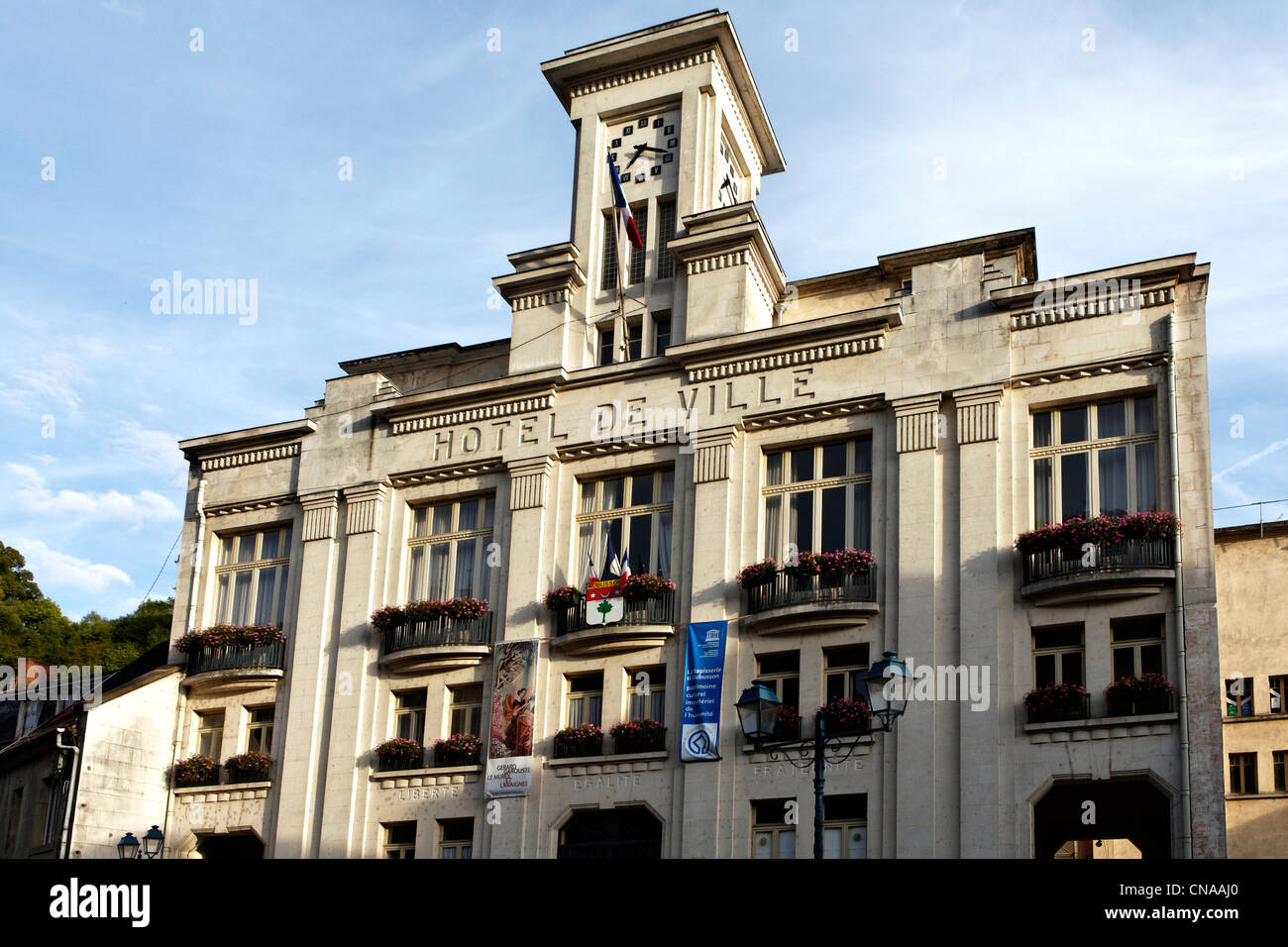 France, Creuse, Aubusson, Town Hall with Art Deco style Stock Photo