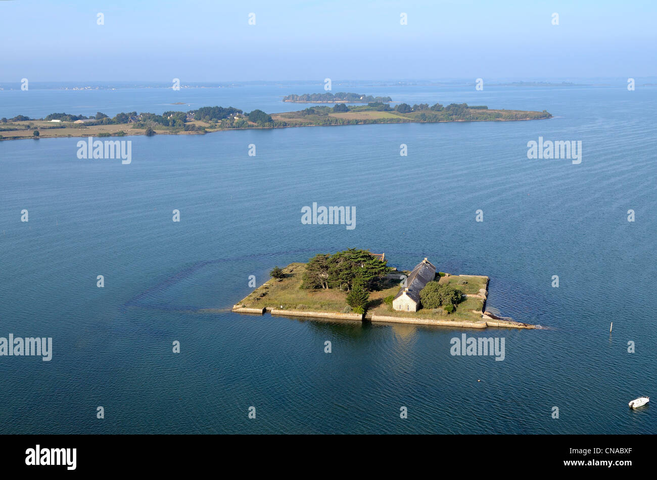 France, Morbihan, Saint Armel, an islet of the gulf of Morbihan (aeriel view) Stock Photo