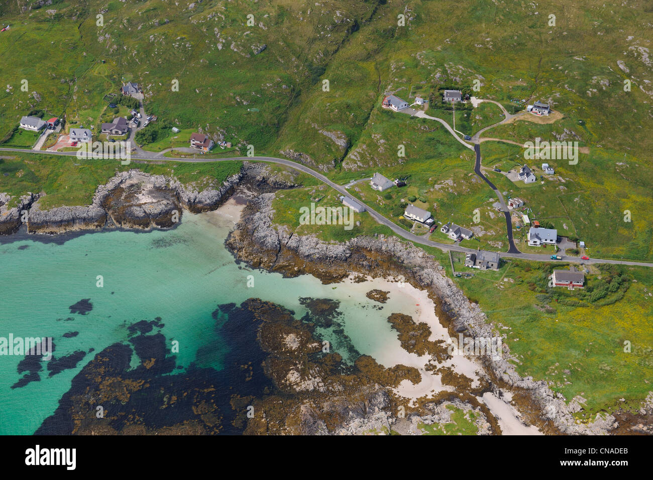United Kingdom, Scotland, Outer Hebrides, Isle of Barra, the east coast at Ersary (aerial view) Stock Photo