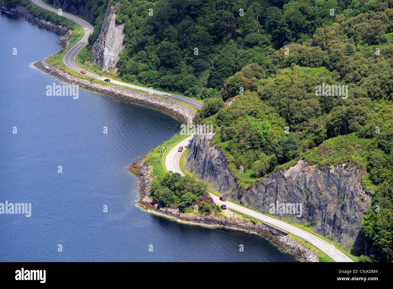 United Kingdom, Scotland, Highland, Dornie, le A87 road along the Loch Duich (aerial view) Stock Photo