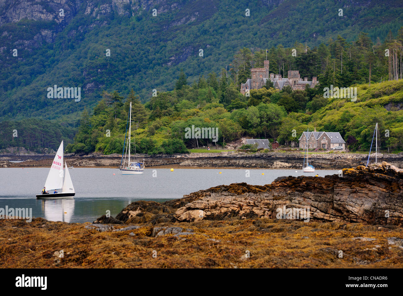 United Kingdom, Scotland, Highland, Loch Carron, the village of Plockton and Duncraig Castle Stock Photo