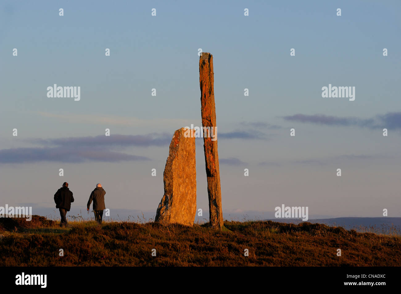 United Kingdom, Scotland, Orkney Islands, Mainland Island, Loch of Stenness, standing stones (stone circle) from the Ring of Stock Photo