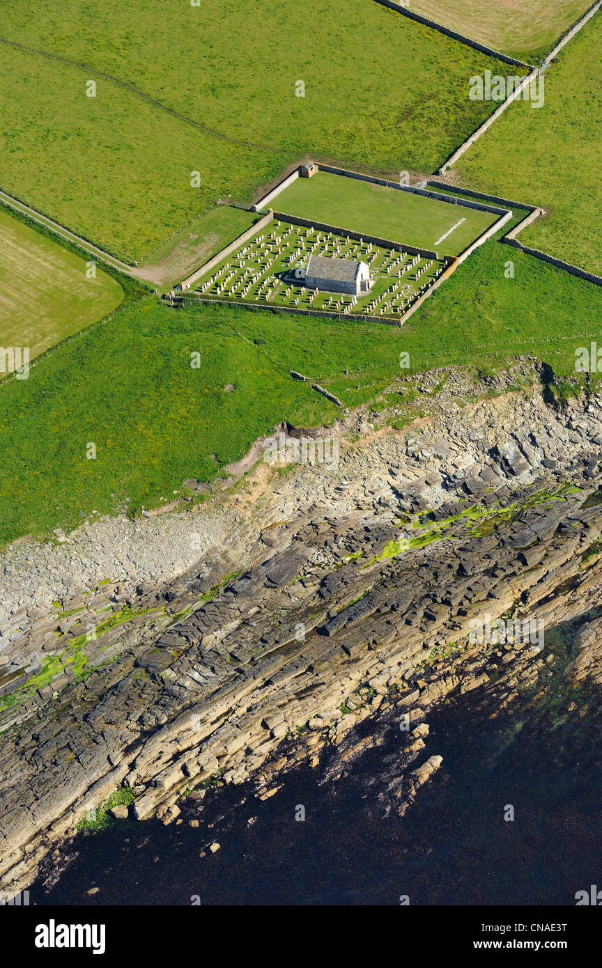United Kingdom, Scotland, Orkney Islands, Papa Westray Island, marine cemetery (aerial view) Stock Photo