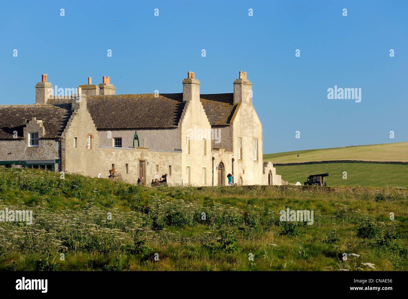 United Kingdom, Scotland, Orkney Islands, Mainland Island, house along the Bay of Skaill at Skara Brae Stock Photo