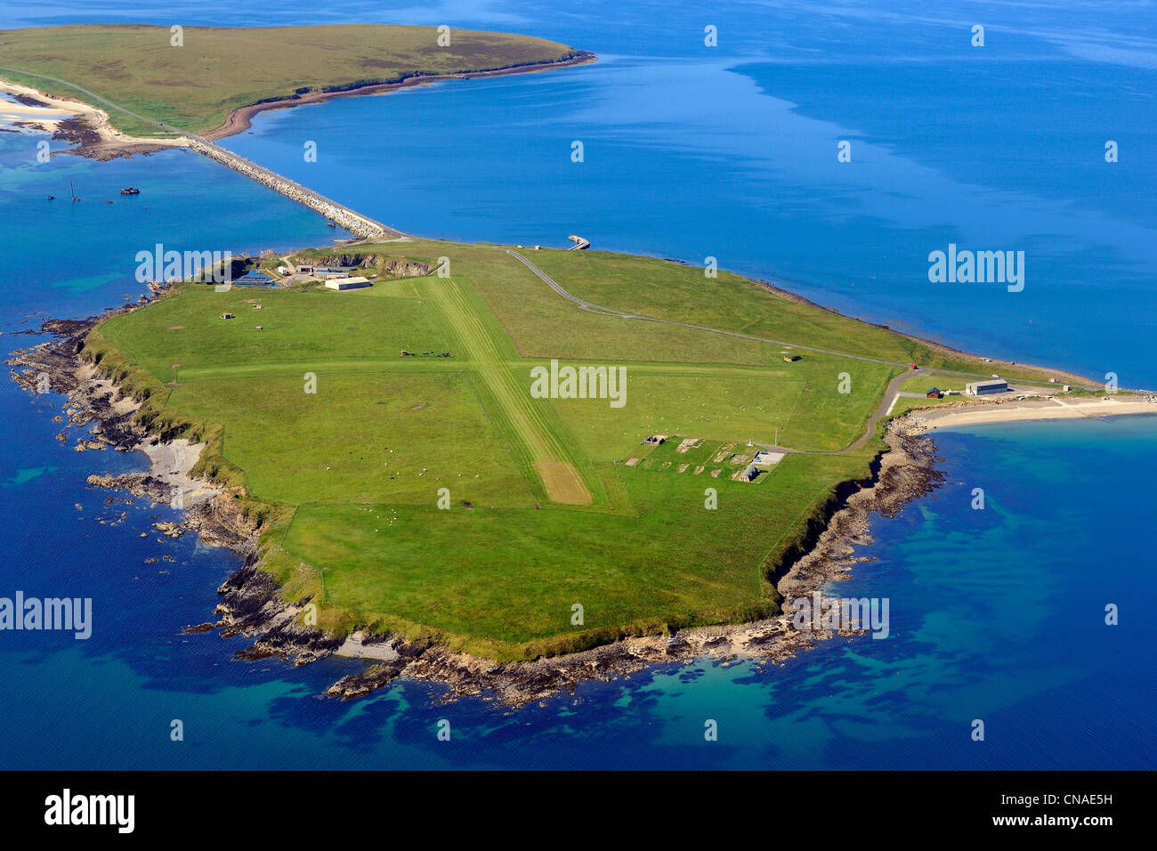 United Kingdom, Scotland, Orkney Islands, airfield on Lambholm Island (aerial view) Stock Photo