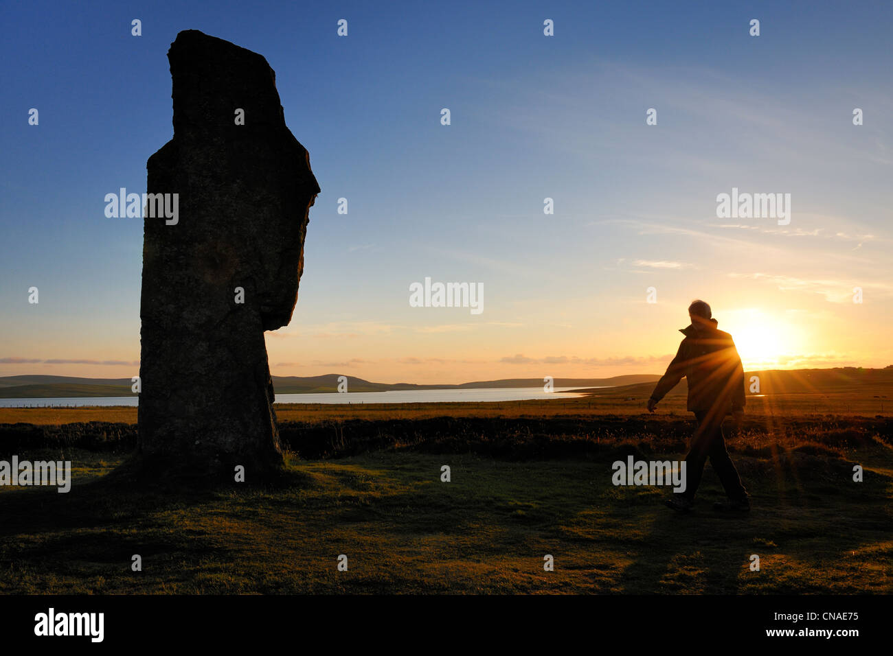 United Kingdom, Scotland, Orkney Islands, Mainland Island, beside the Loch of Stenness, standing stones (stone circle) from the Stock Photo