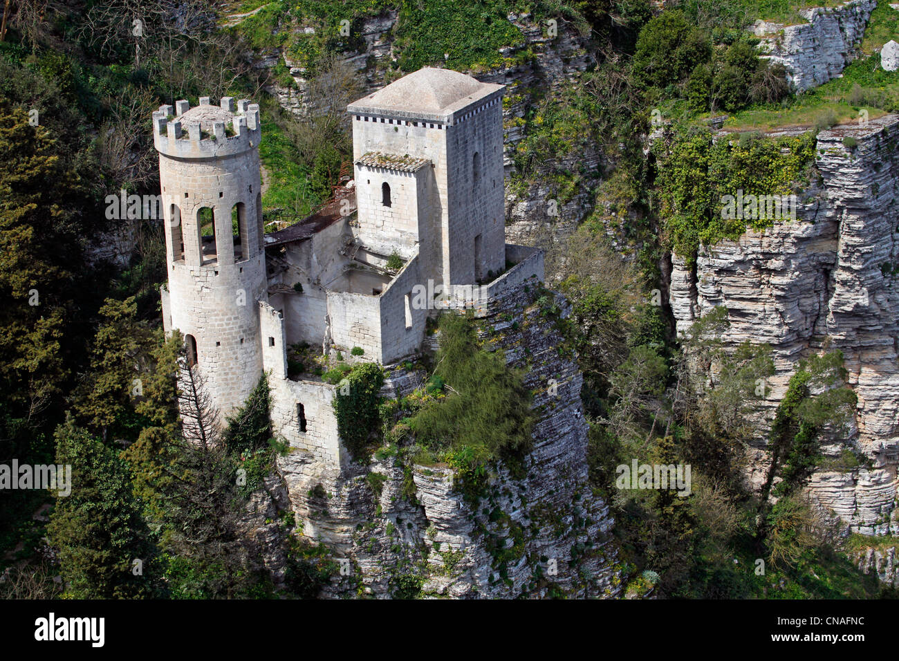 Toretta di Pepoli, the Pepoli Tower castle in Erice, Sicily, Italy Stock Photo