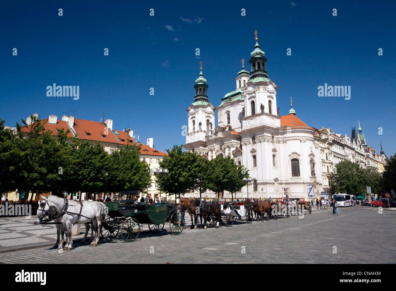 Czech Republic, Prague, historical centre listed as World Heritage by UNESCO, old town square, the St Nicolas church Stock Photo