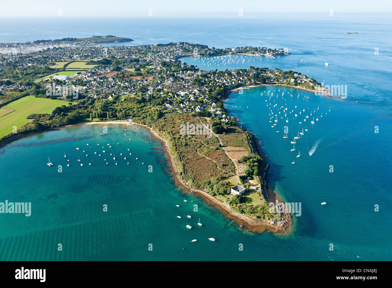 France, Morbihan, Golfe du Morbihan, entry of the gulf (aerial view) Stock Photo