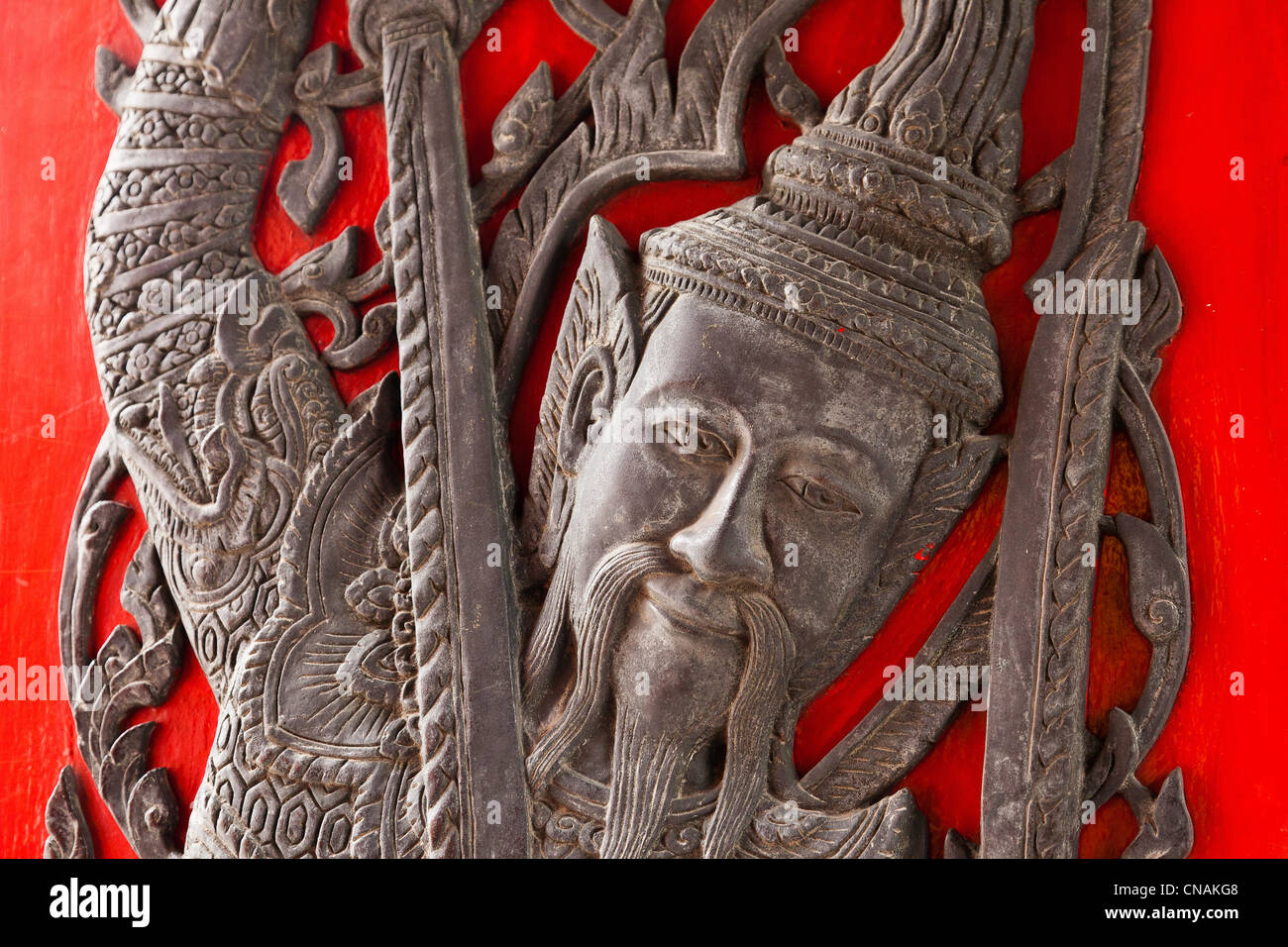 Thailand, Bangkok, Wat Benchamabophit, sculpture door panel Stock Photo