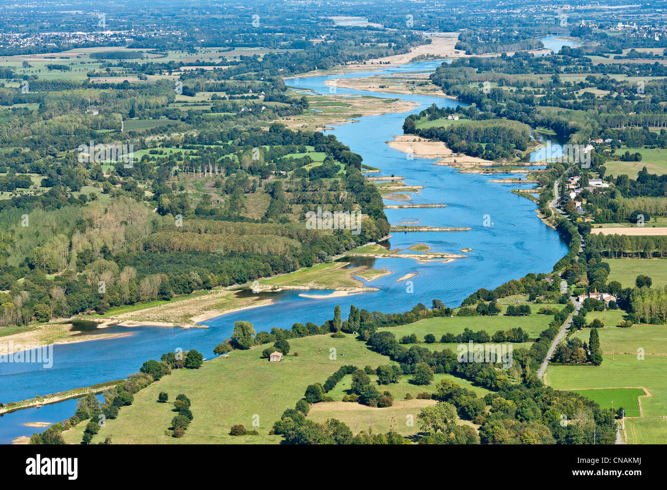 France, Loire-Atlantique, Ancenis, the Loire river (aerial photography) Stock Photo