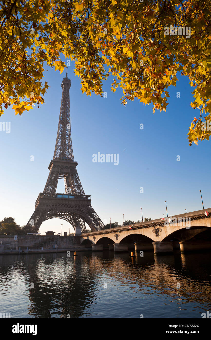 France, Paris, the bridge of Jena and the Eiffel Tower Stock Photo