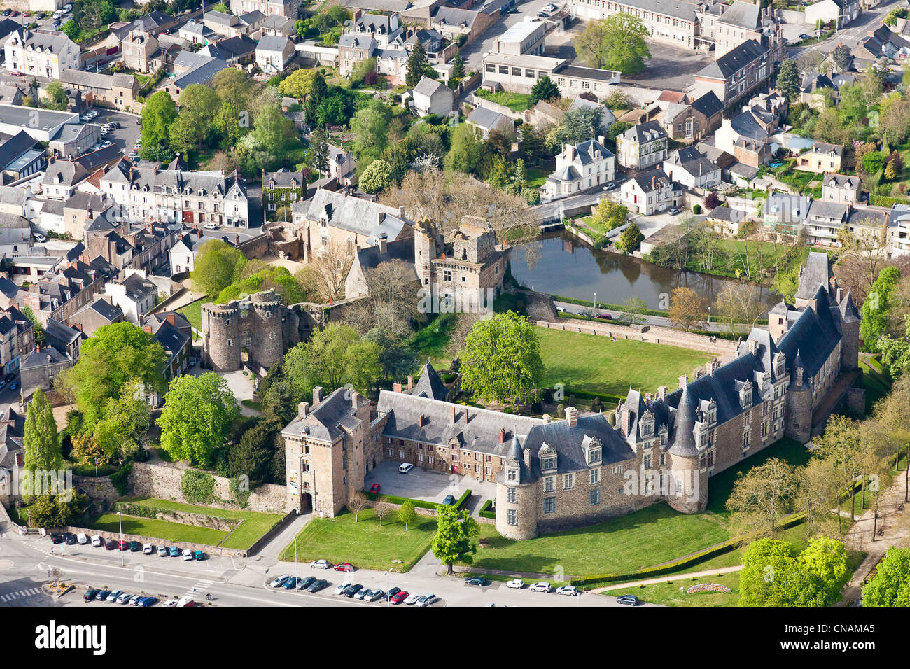 France, Loire-Atlantique, Châteaubriant, the castle (aerial photography) Stock Photo