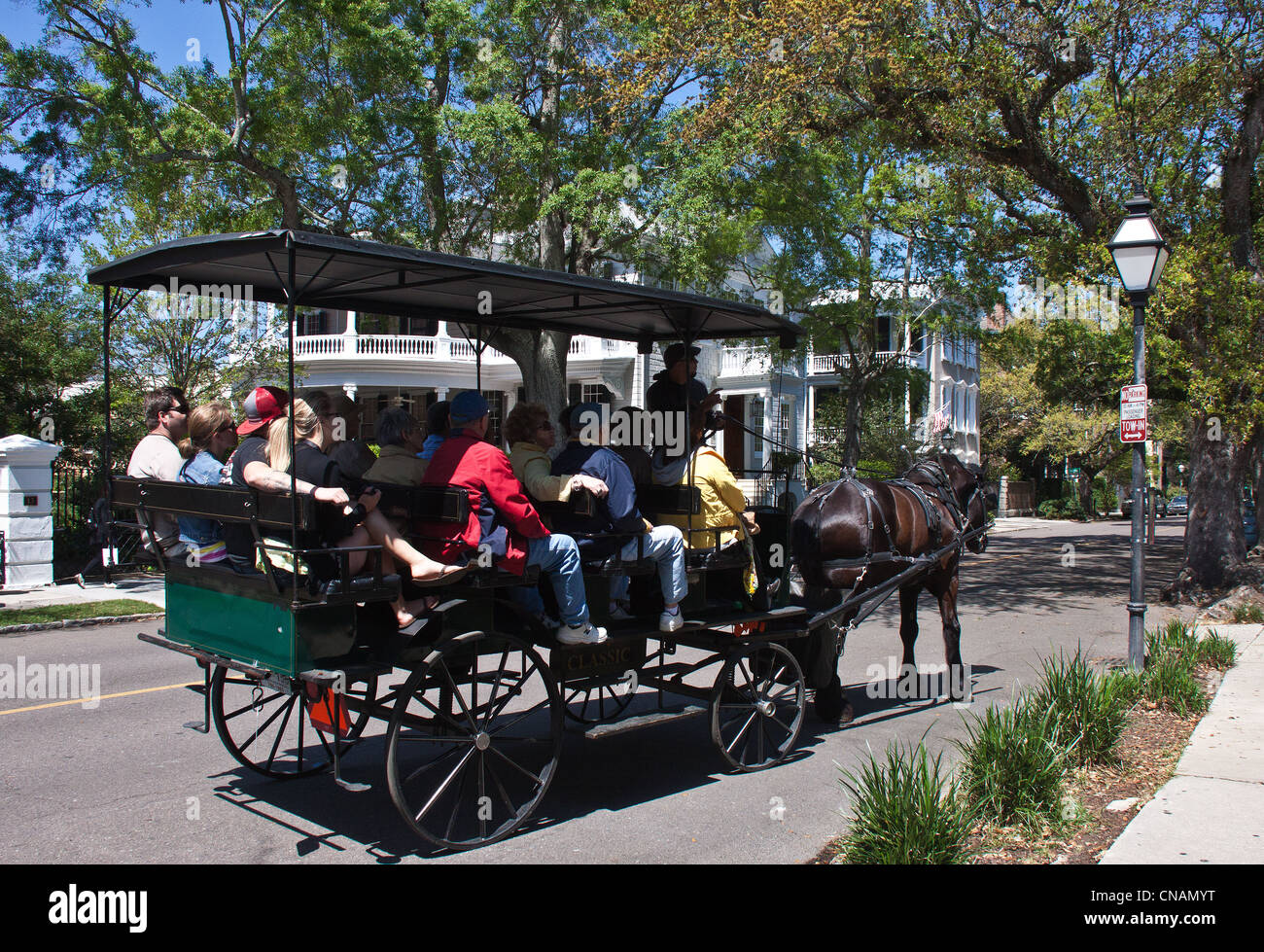 Horse drawn tourist carriage charleston hires stock photography and