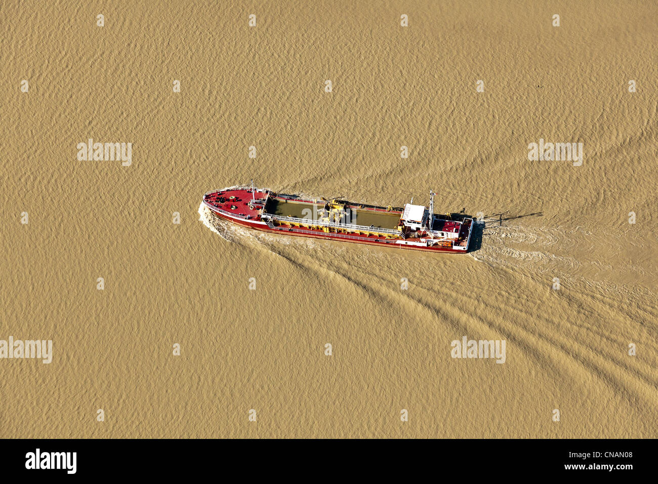 France, Loire-Atlantique, Indre, boat on the Loire river (aerial photography) Stock Photo