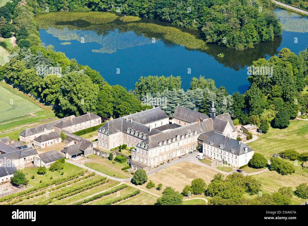 France, Loire-Atlantique, La Meilleraye de Bretagne, Melleray abbay established in 1145 (aerial photography) Stock Photo