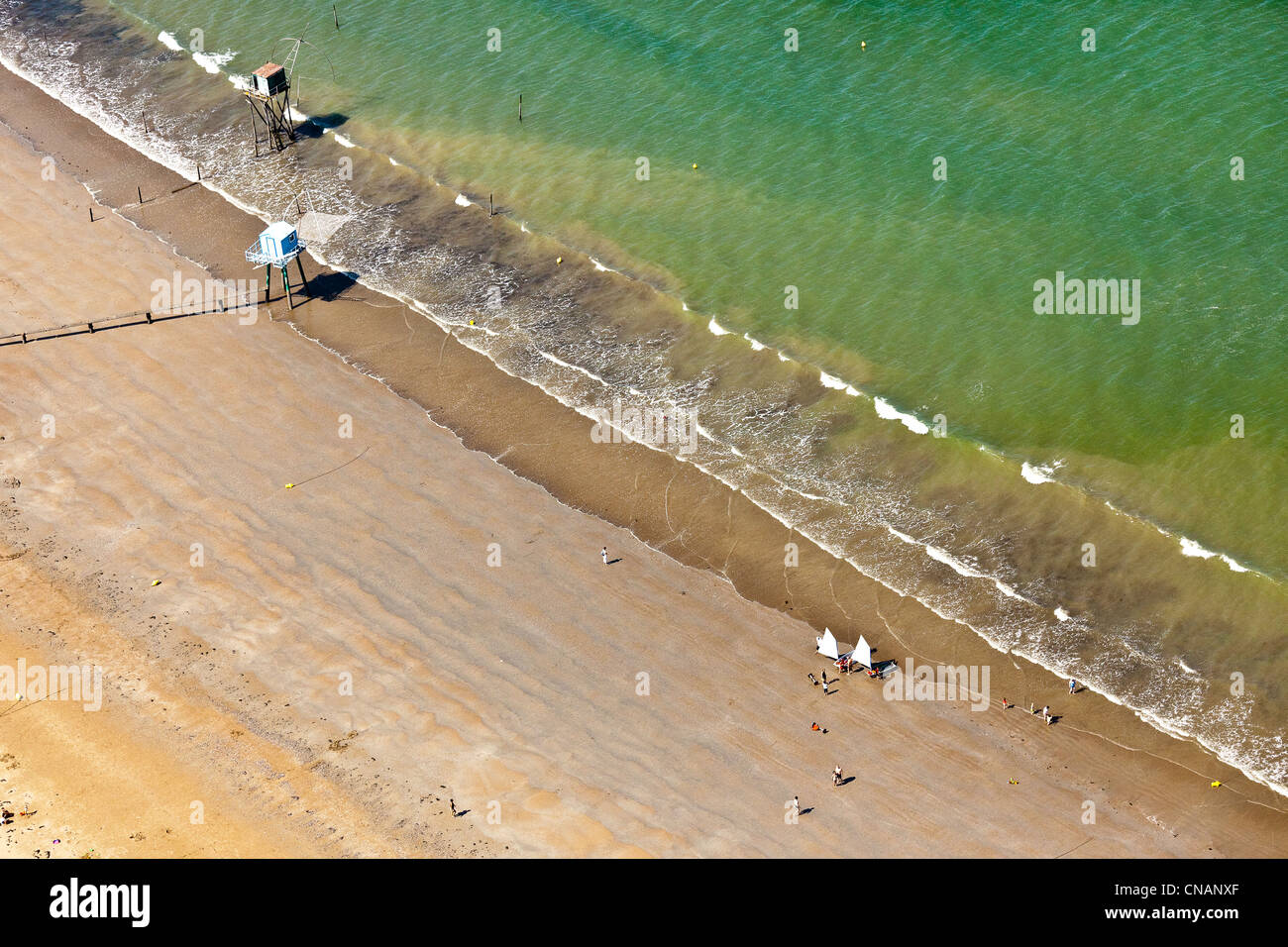 France, Loire-Atlantique, Saint-Michel-Chef-Chef, fishery on Redois beach(aerial photography) Stock Photo
