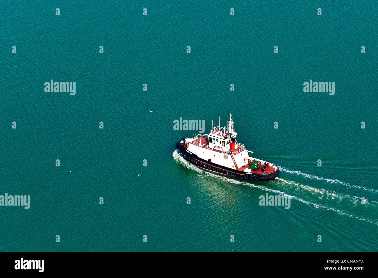France, Loire-Atlantique, Saint-Nazaire, tug boat (aerial photography) Stock Photo