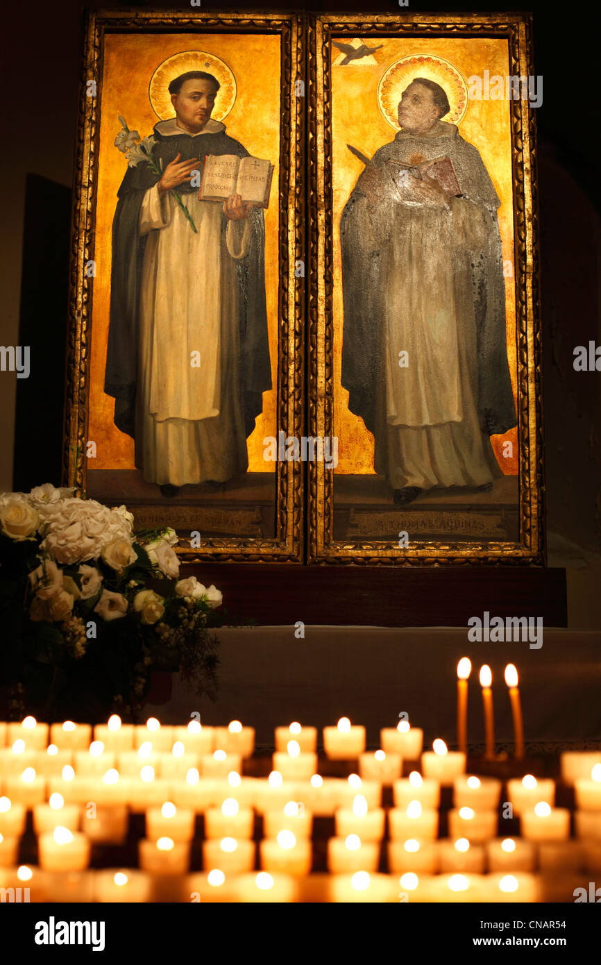 Italy, Puglia, Bari, paintings of St Dominic de Guzman and St Thomas Aquinas in the interior of the basilica of San Nicola Stock Photo