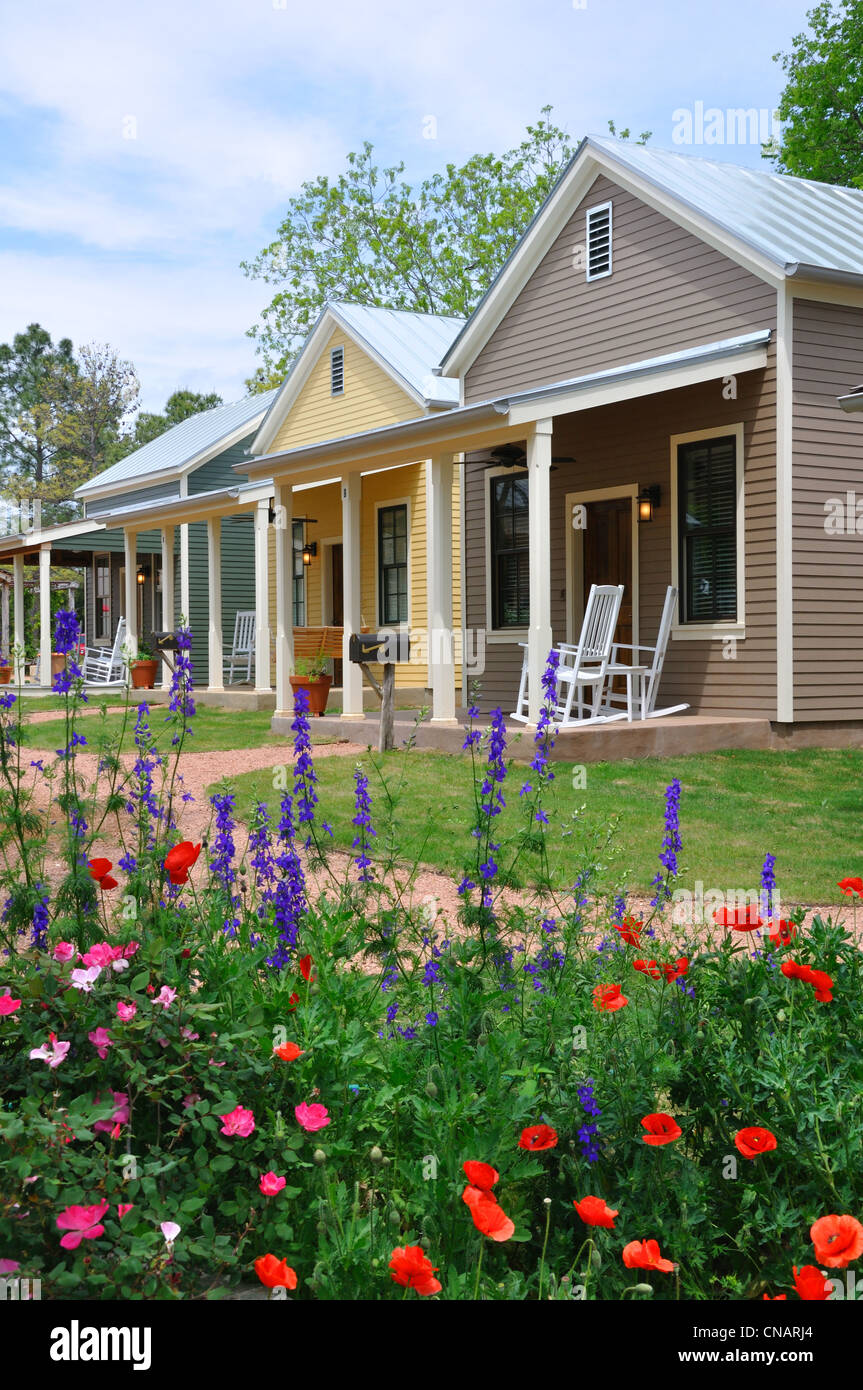 Cabins At Herb Farm Fredericksburg Texas Usa Stock Photo