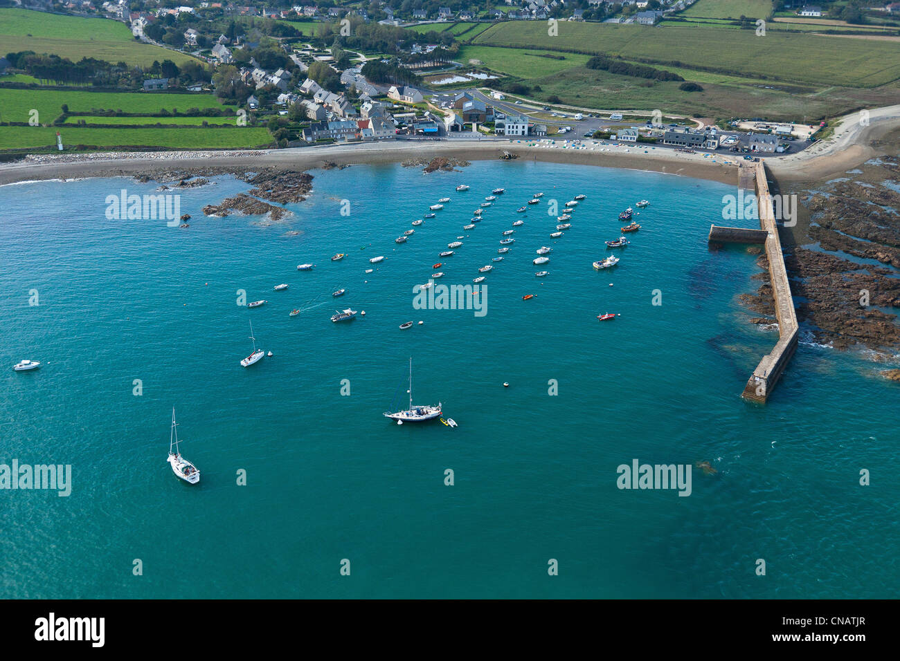 France, Manche, Omonville la Rogue, the port (aerial view) Stock Photo