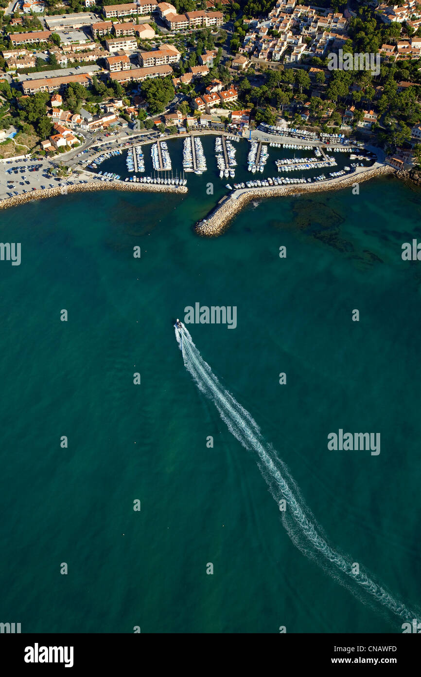 France, Var, Saint Cyr sur Mer, La Madrague harbour (aerial view) Stock Photo