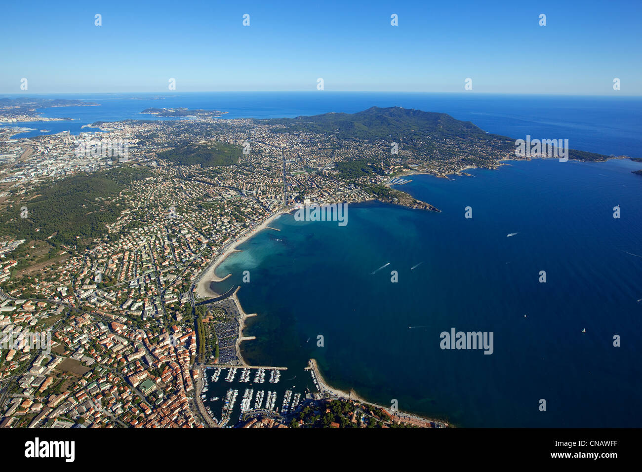 France, Var, Sanary sur Mer and Six Fours les Plages, in the background Cap  Sicie (aerial view Stock Photo - Alamy