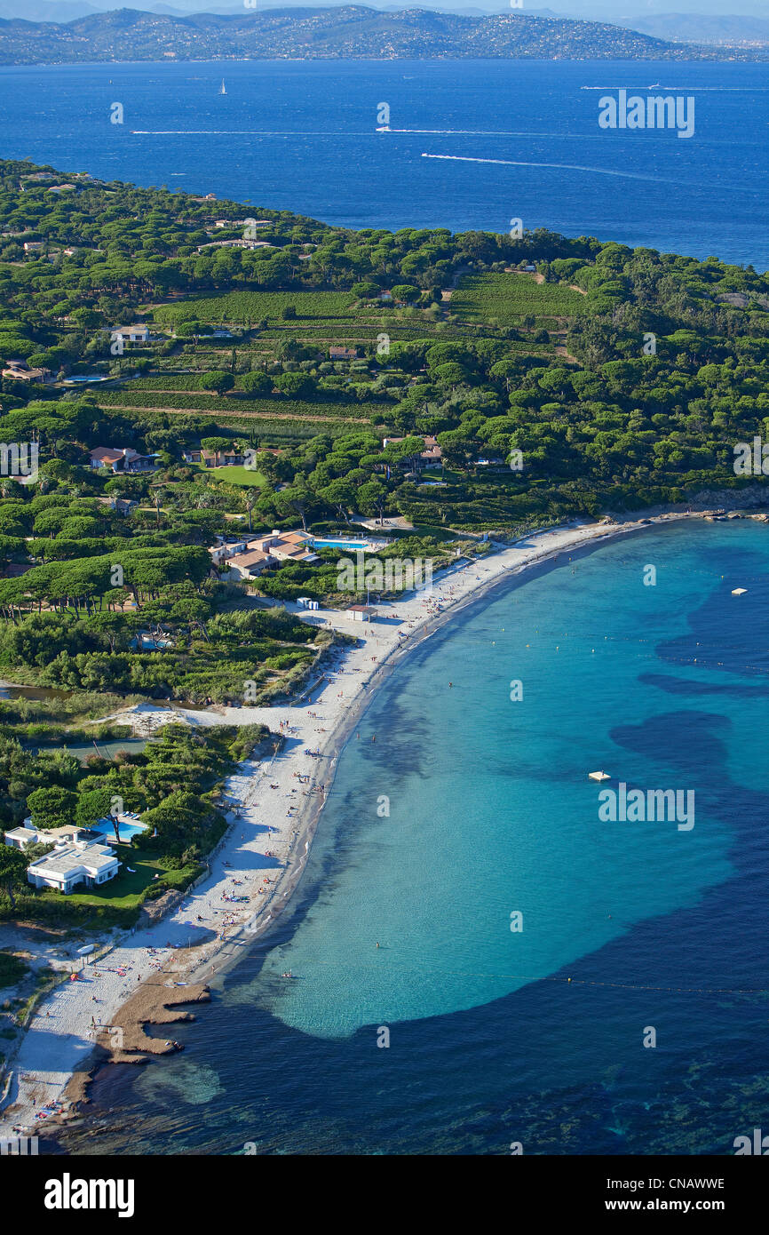 France, Var, Saint Tropez, Saint Tropez peninsula, the Cap of Saint Tropez,  Salins beach, coastal protection (aerial view Stock Photo - Alamy