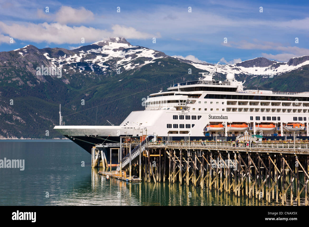 Cruise ship docked at Haines harbor in Portage Cove, Haines, Southeast Alaska, Summer Stock Photo