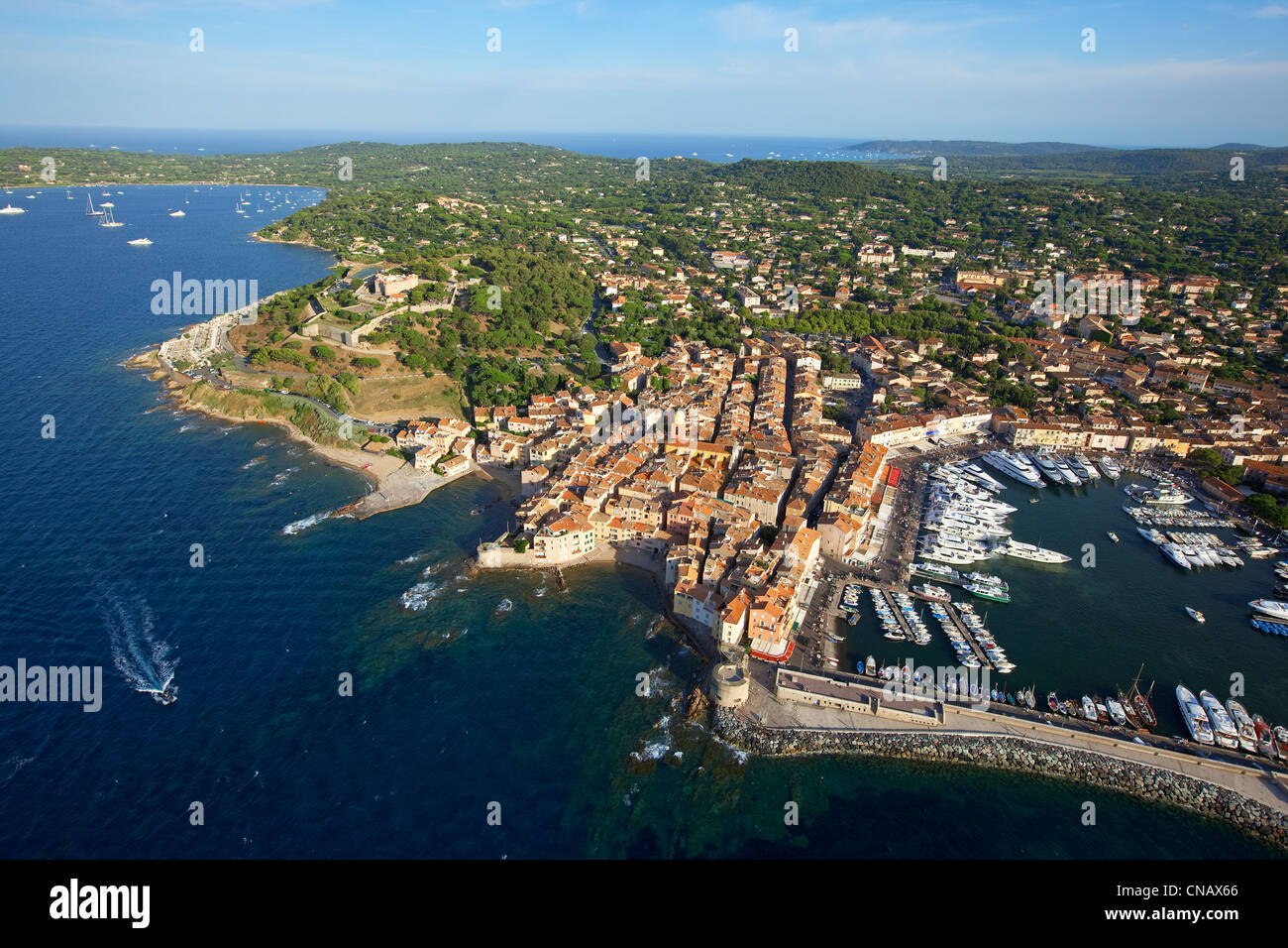 France, Var, Golfe de Saint Tropez, Saint Tropez, the port (aerial view  Stock Photo - Alamy