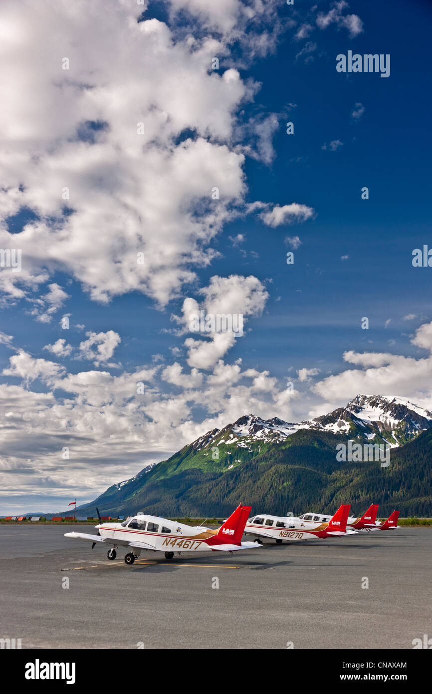 Small planes parked on the tarmac at the Haines Airport, Haines