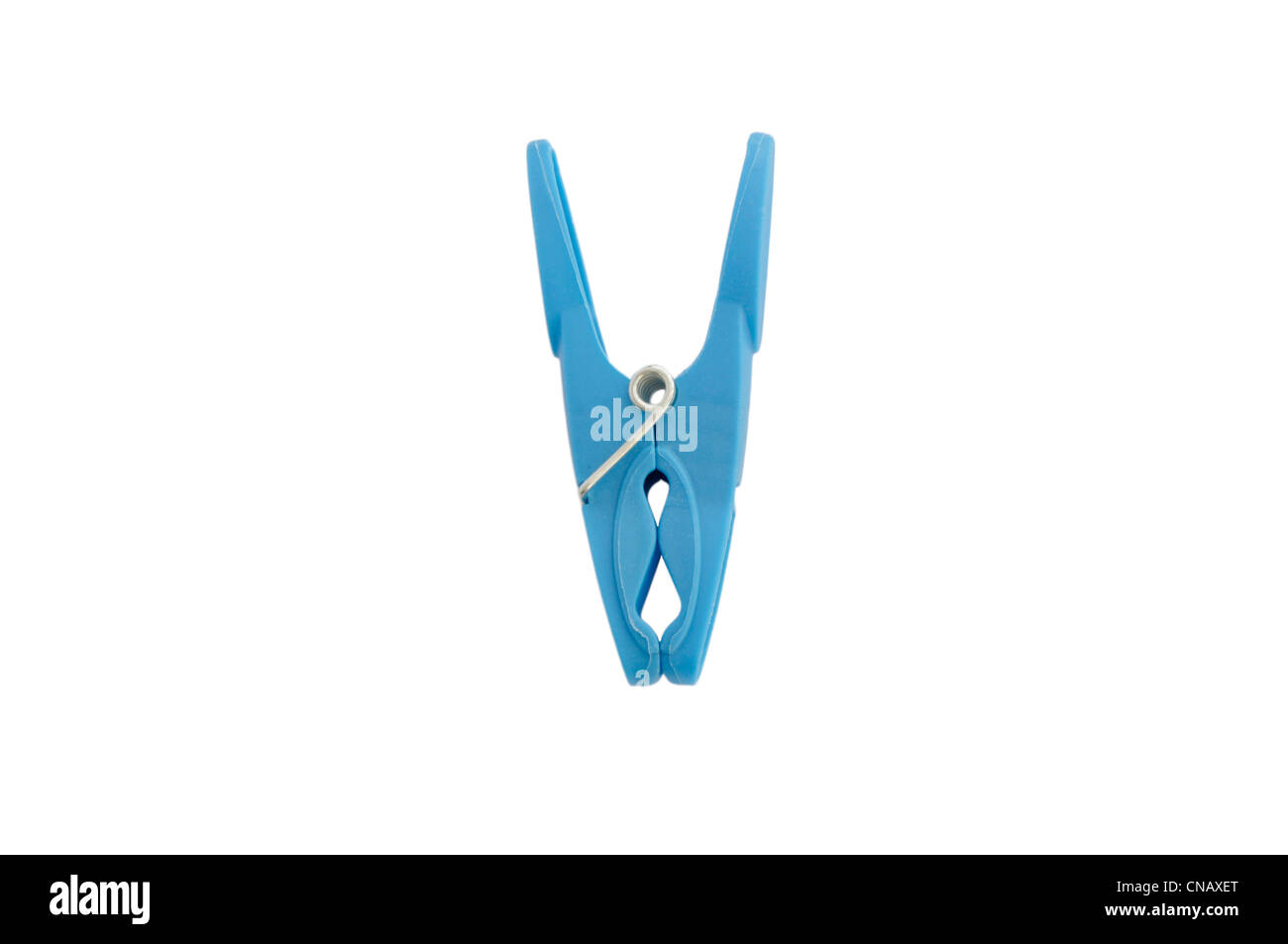 Blue Clothes Peg on a White Background Stock Photo