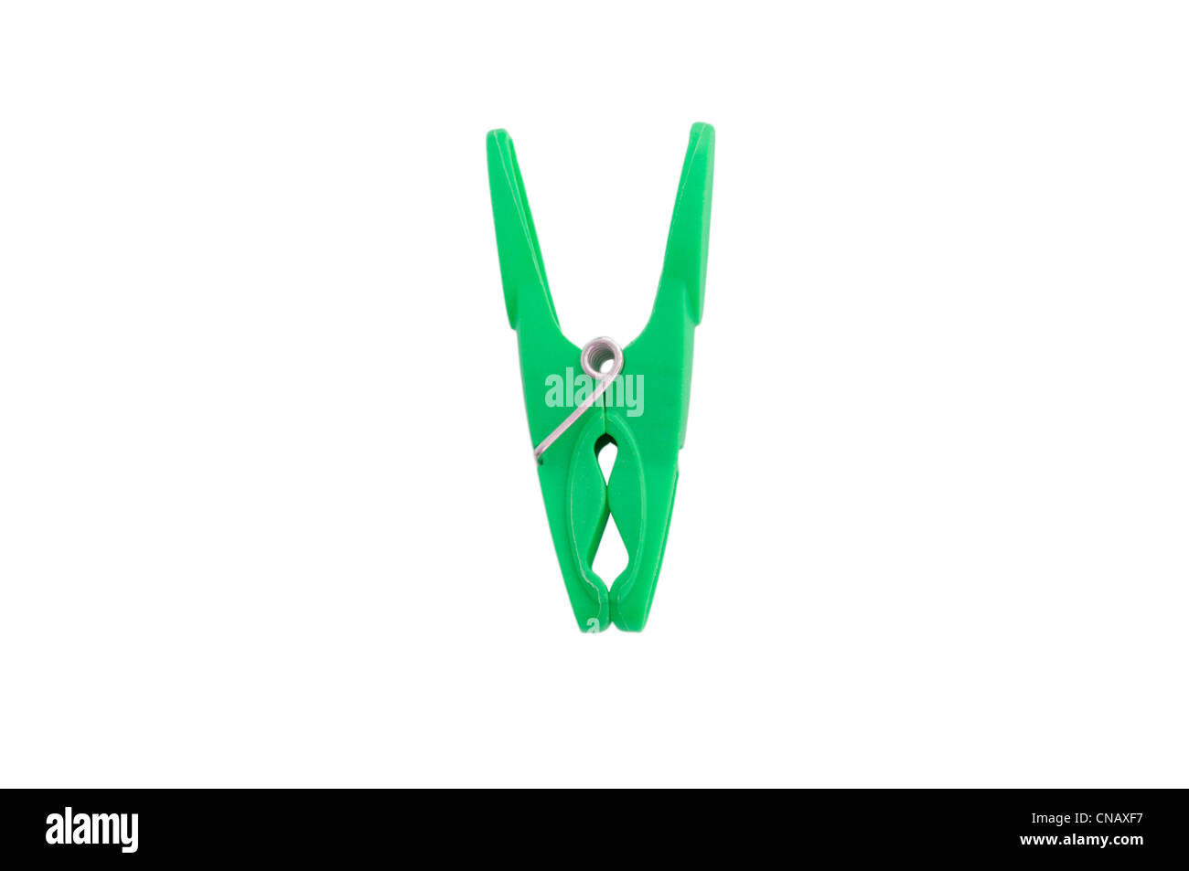 Green Clothes Peg on a White Background Stock Photo